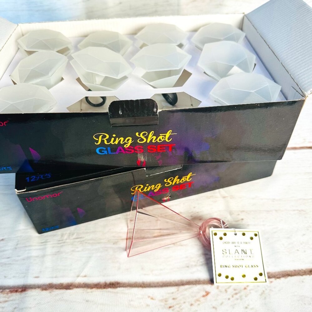 NWT! Ring Shot Glasses - 22 Opaque & Grey and 1 Pink